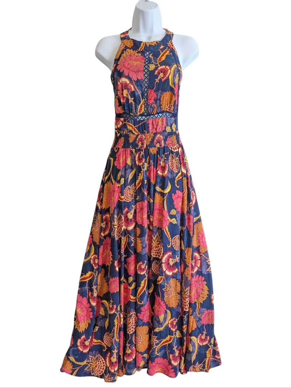 Jaase Endless Summer Maxi Dress Navy Blue Halter Open Back Sz M Summer Vacation - Picture 2 of 10